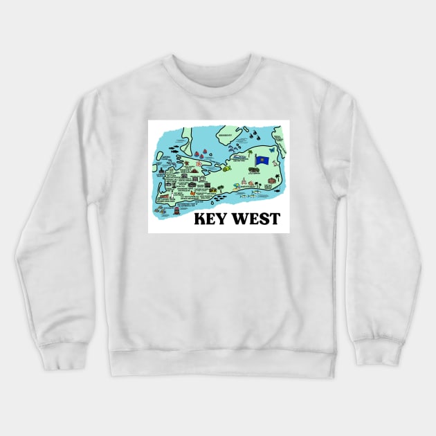 Key West Map Art Crewneck Sweatshirt by fiberandgloss